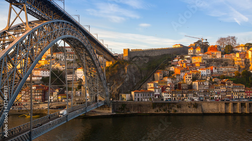 Dom Luis I bridge and Douro River, Porto, Portugal.