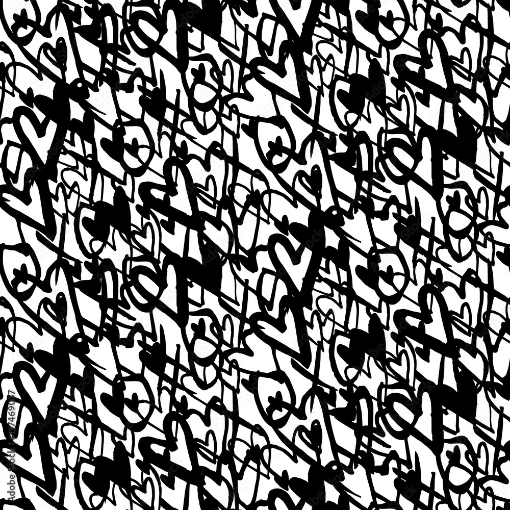 Pattern with hand painted hearts Pattern with hand painted hearts