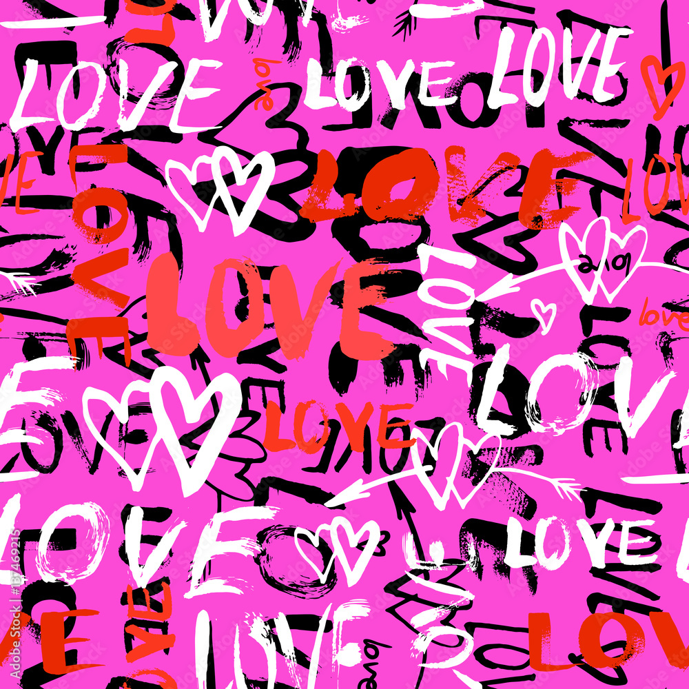 Obraz premium Pattern with hand painted words love