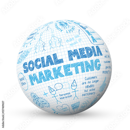 SOCIAL MEDIA MARKETING Vector Sketch Icons on Blue Background