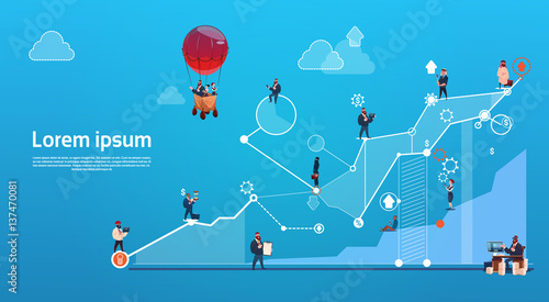 Mix Race Business People Group Wear Virtual Reality Glasses Finance Graph Financial Success Concept Flat Vector Illustration