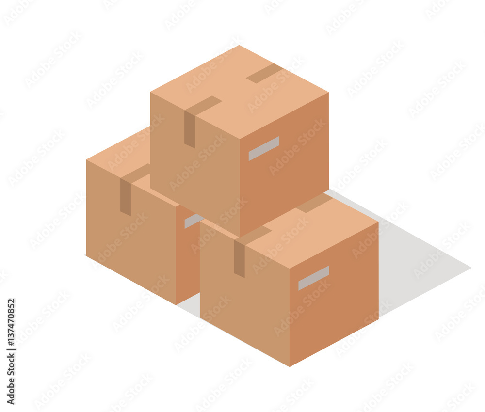 Cargo Paper Boxes Isolated on White. Isometric 3d Cargo Paper Boxes Isolated on White. Isometric 3d