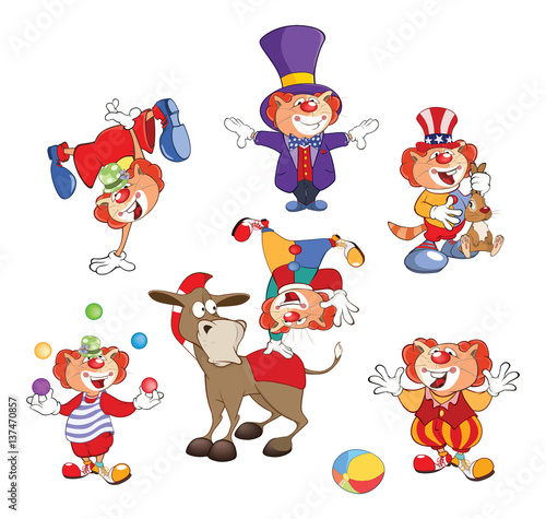 Set of Cartoon Illustration. A Cute Cats Clowns for you Design