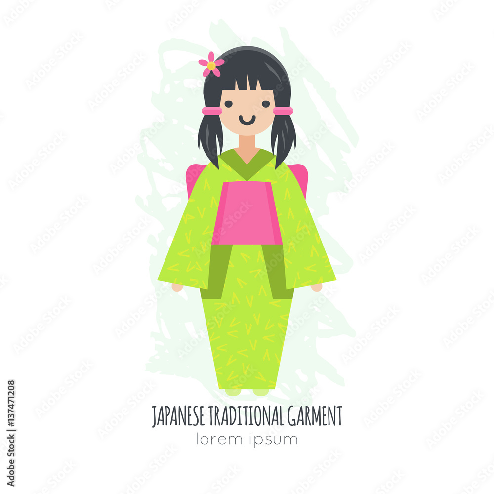 Vector illustration of Japanese Girl in Kimono.