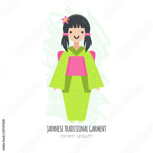 Vector illustration of Japanese Girl in Kimono. © annareichel