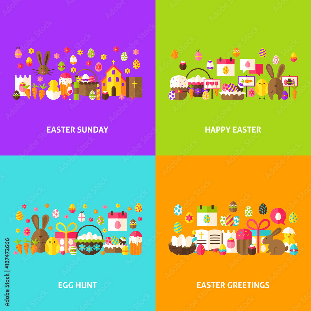 Fototapeta premium Easter Holiday Greeting Set