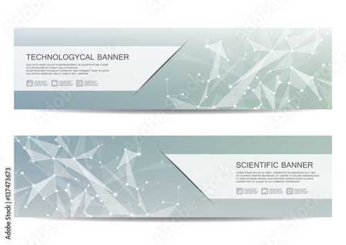 Set of modern scientific banners. Molecule structure DNA and neurons. Abstract background. Medicine, science, technology, business, website templates. Scalable vector graphics.
