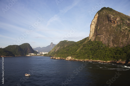 Tiburcio Beach, Christ the Redeemer statue and Sugarloaf Mountain; Rio de Janeiro, Brazil photo