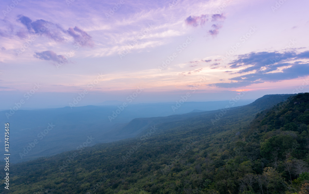 beautiful sky and sunset at Pha Mak Duk Cliff,THAILAND