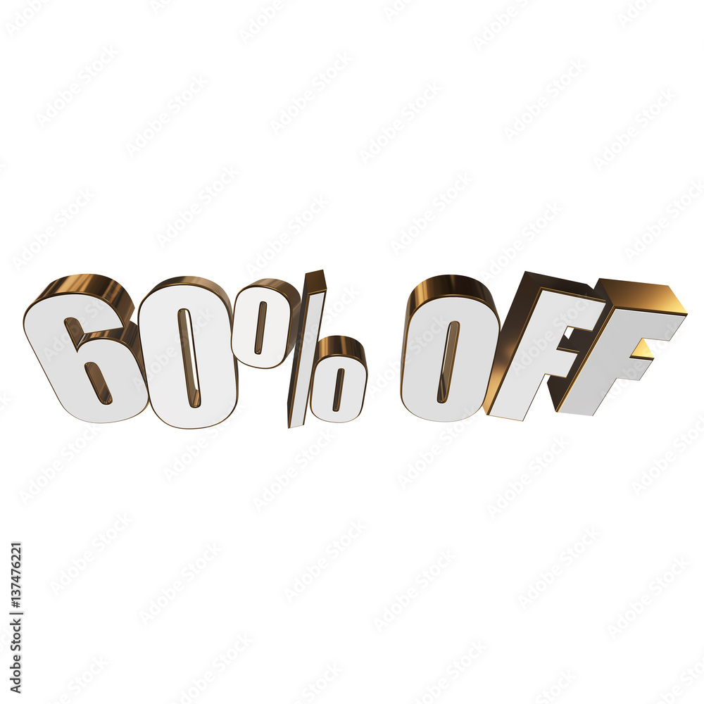 60 percent off letters on white background. 3d render isolated. 60 percent off letters on white background. 3d render isolated.