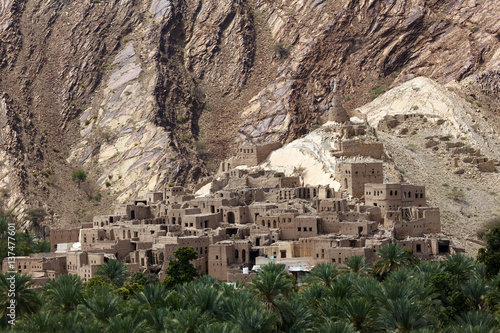 Traditional village perched in the Jabal Akhdar mountains photo