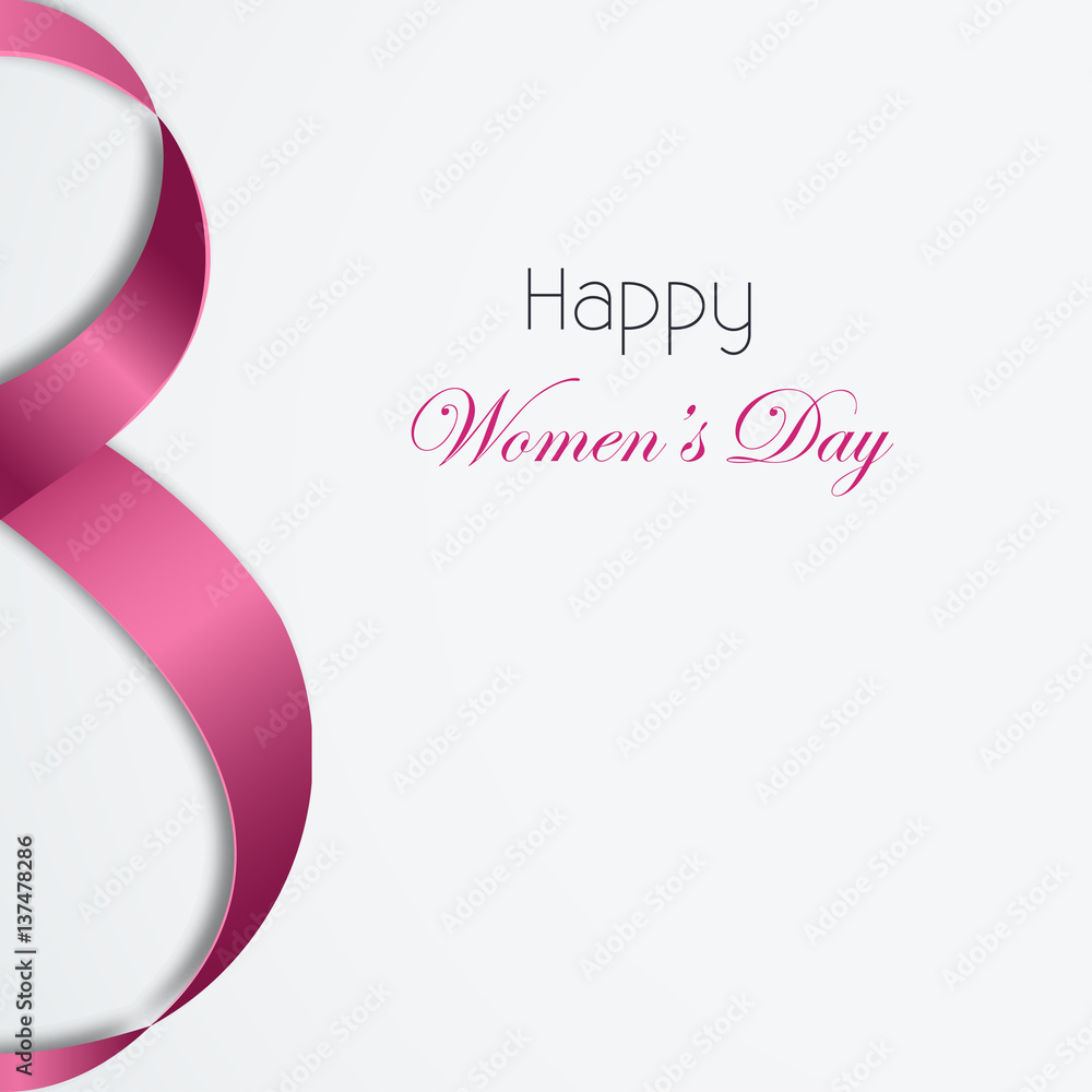 International Women's Day Vector illustration Template of poster for 8  March with pink satin ribbon on white background in realistic style Stock  Vector | Adobe Stock