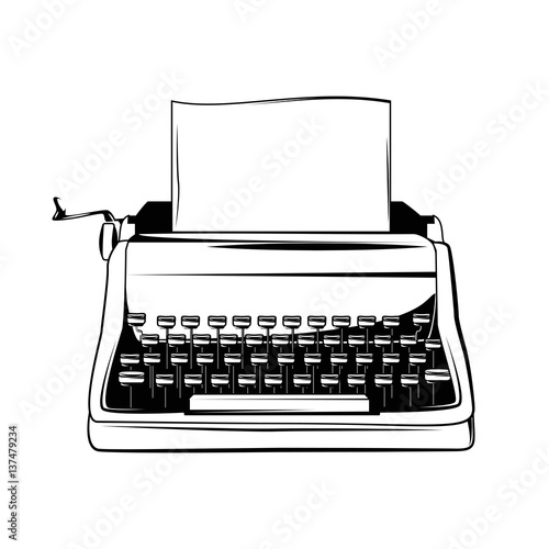 Typewriter Vintage hand drawn illustration.