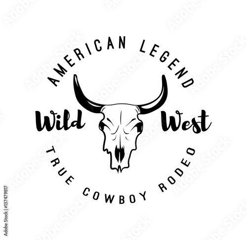 Vector black and white Cow Skull Design Element. Skeleton Bull Head Logo,