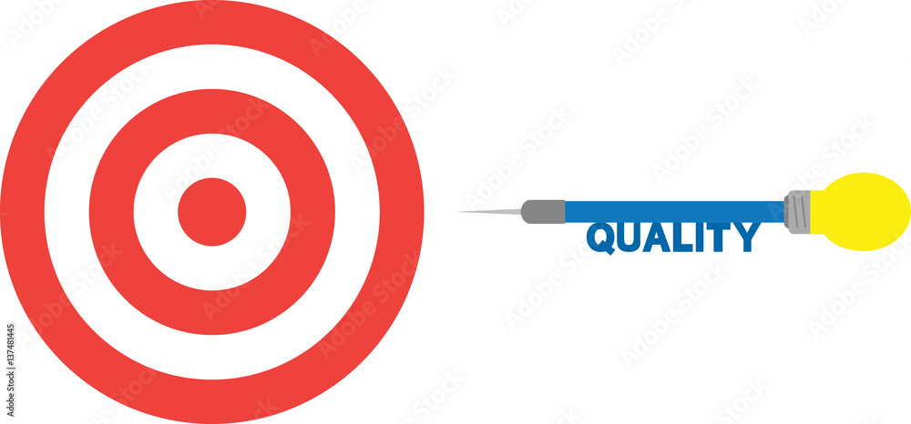 Bullseye with dart with lightbulb and text quality. Bullseye with dart with lightbulb and text quality.