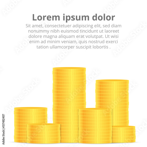 Stacks of gold coins. Income and profits. Isolated on white background. Vector illustration.