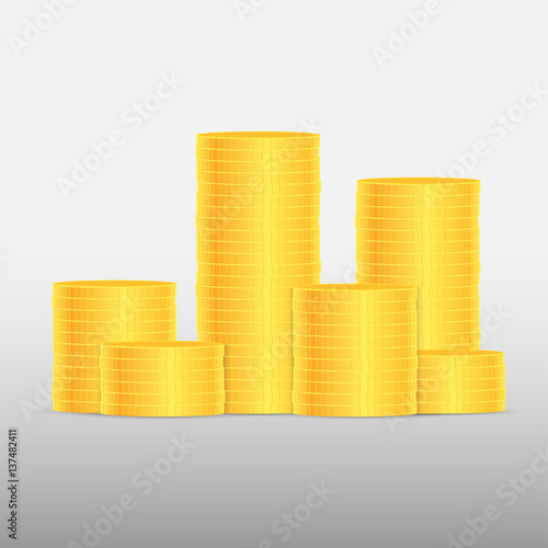 Stacks of gold coins. Income and profits. Isolated on white background. Vector illustration.