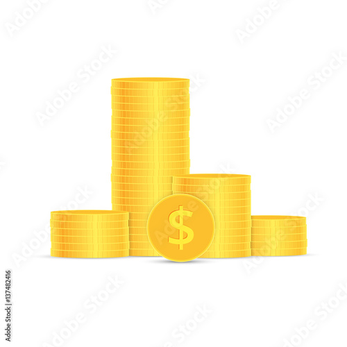Stacks of gold coins. Income and profits. Isolated on white background. Vector illustration.