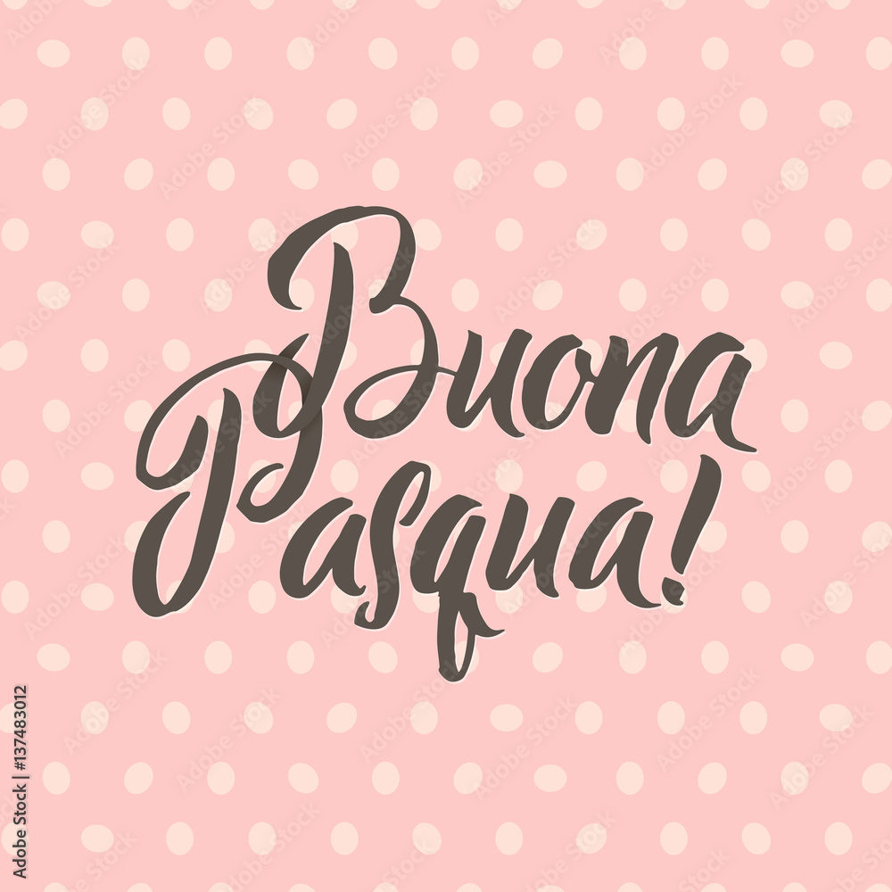 Happy Easter Italian Calligraphy Greeting Card. Modern Brush Lettering. Joyful wishes, holiday greetings