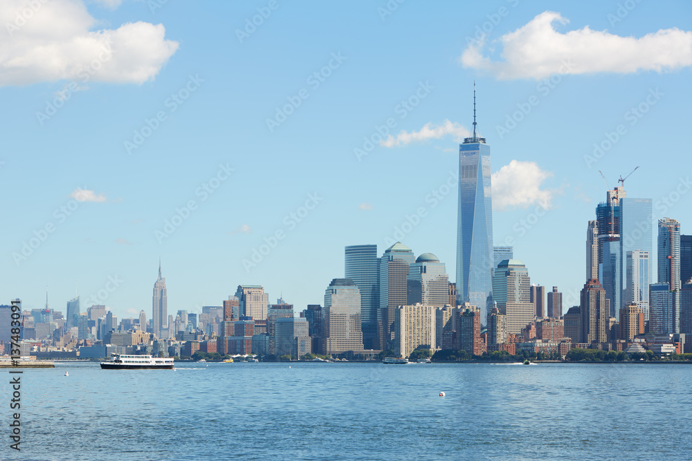 New York city skyline view with skyscrapers, blue sky New York city skyline view with skyscrapers, blue sky