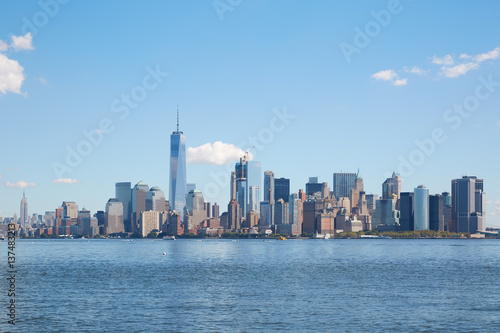 New York city skyline view in a clear day, blue sky