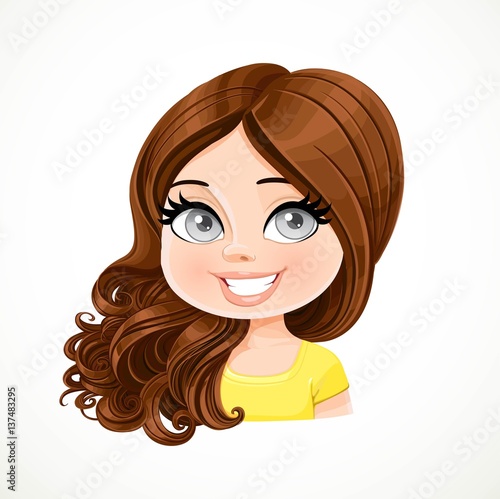 Beautiful girl with  dark chocolate color hair are shifted through a shoulder portrait isolated on white background