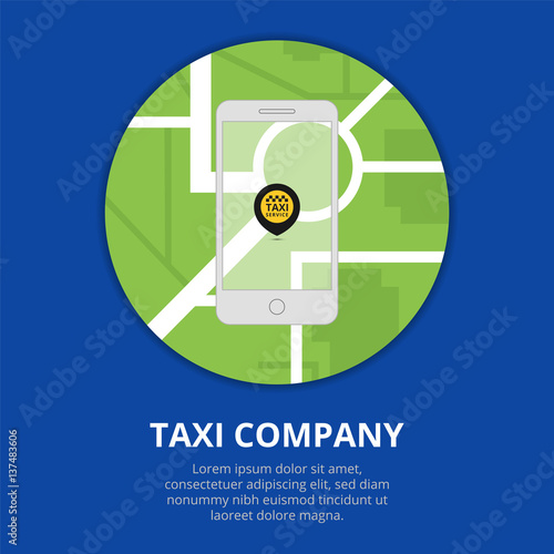 Taxi mobile app concept. Smartphone with mobile app and map city. Taxi for smartphone.