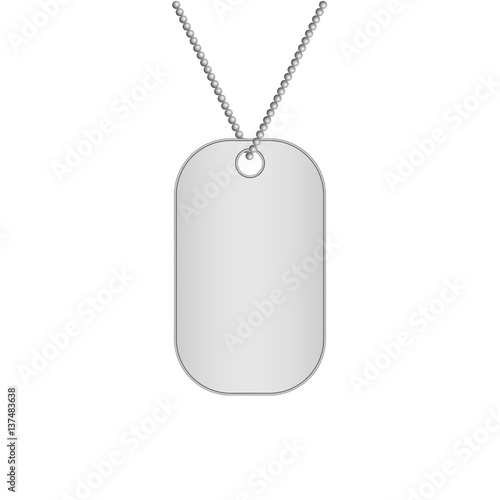 Blank metal tags hanging on a chain. Military dog tag. Isolated on white background. Vector illustration.