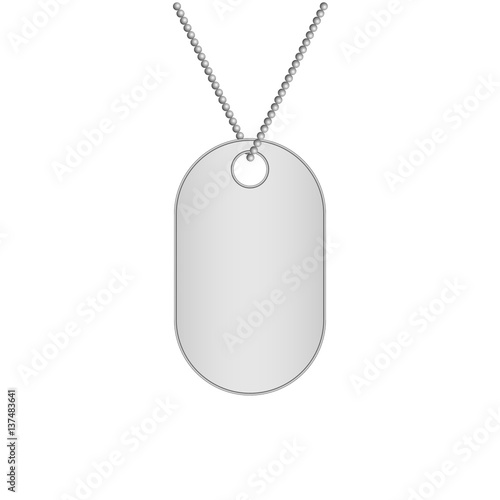 Blank metal tags hanging on a chain. Military dog tag. Isolated on white background. Vector illustration.