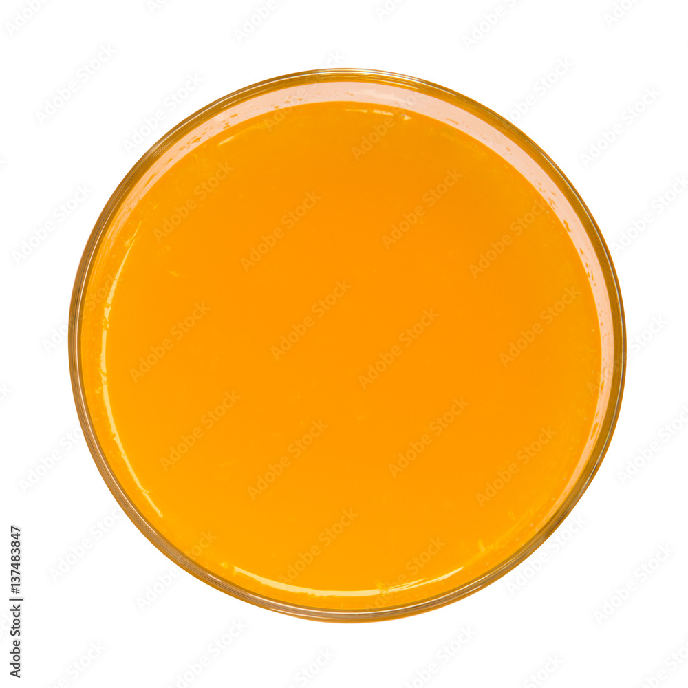 Orange juice top view isolated on white background Orange juice top view isolated on white background