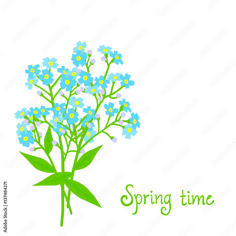 Obraz premium Vector card with small blue flowers