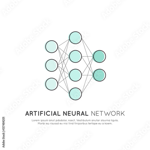 Vector Icon Style Illustration Concept of Neural Network Machine Learning, Artificial Intelligence, Virtual Reality, EyeTap Technology of Future, Isolated Symbols for Web and Mobile