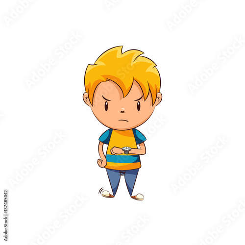Impatient kid looking at watch