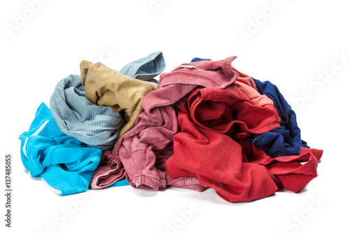 Stack of clothes on white background, closeup