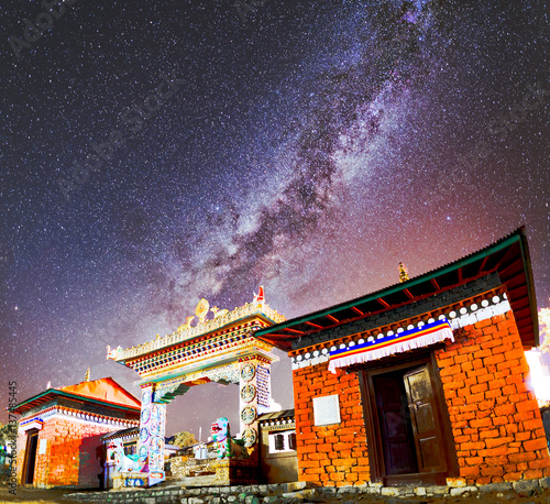 Bild auf Leinwand Nepal-Tengboche Kloster mit Milchstraße und Sternenhimmel