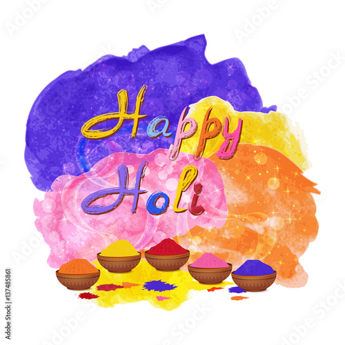 Indian Holi Festival Background. Happy Holi celebration vector with watercolor splashes
