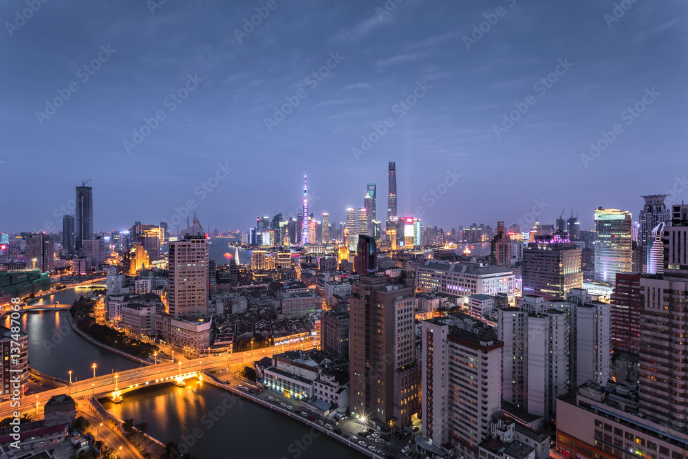 Aerial view of  Shanghai skyline