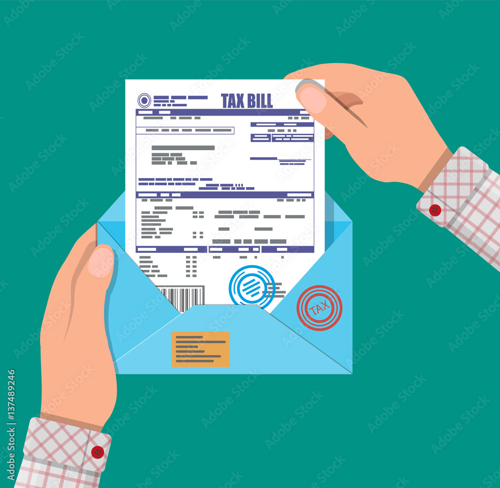 Hands holds envelope with tax declaration Hands holds envelope with tax declaration