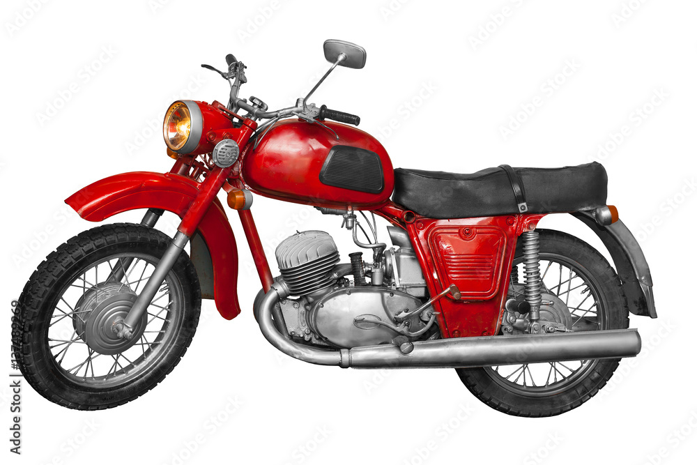 Red motorbike isolated on white background