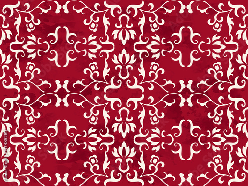 Seamless Vintage Red Chinese Background Spiral Curve Flower Cross