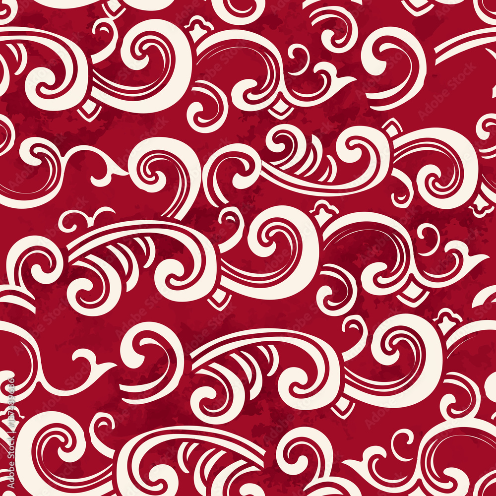 Seamless Vintage Red Chinese Background Spiral Curve Wave Cross