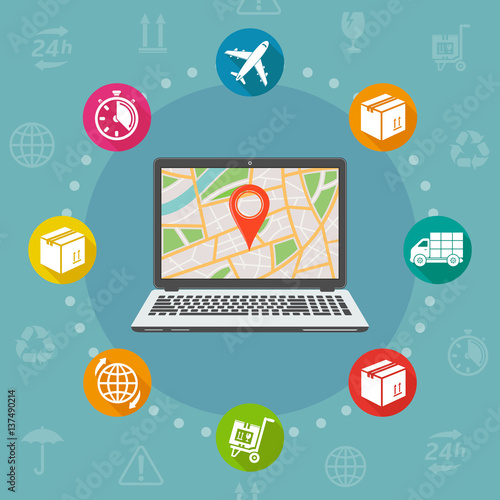 GPS tracking order flat design concept, vector illustration