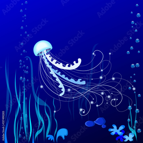 Vector Illustration of jelly fish underwater