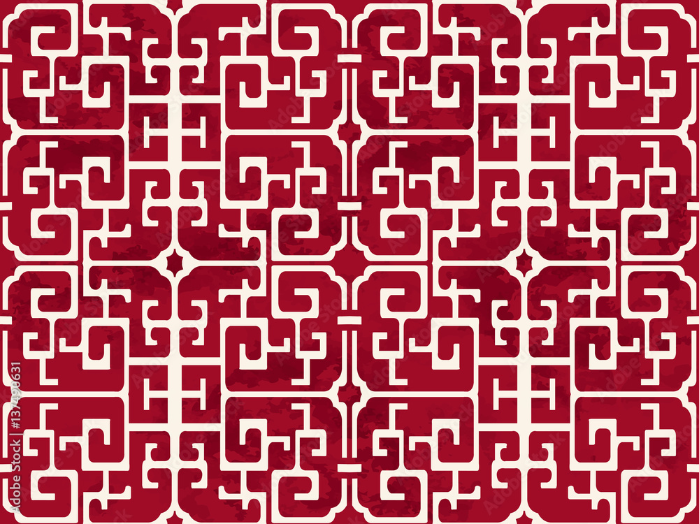 Seamless Vintage Red Chinese Background Spiral Geometry Cross Frame