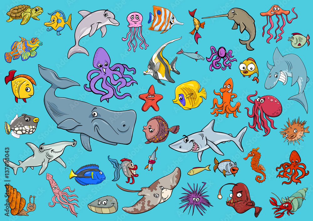Obraz premium sea life animals cartoon set