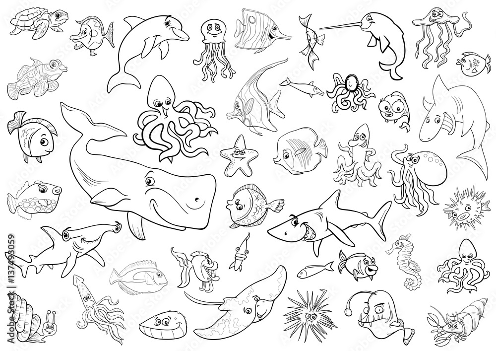 Fototapeta premium zwierzęta morskie do kolorowania