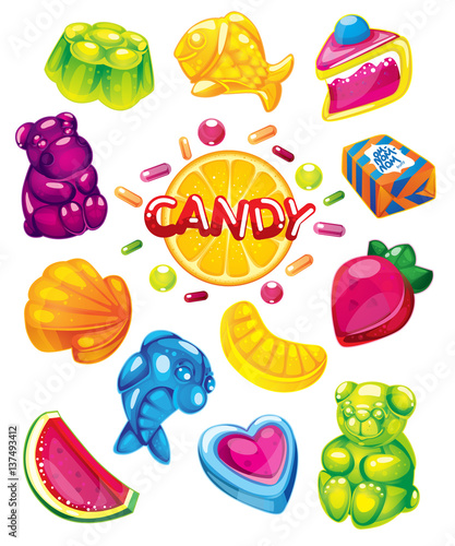 Fototapeta Naklejka Na Ścianę i Meble -  Jelly candy vector colour set 