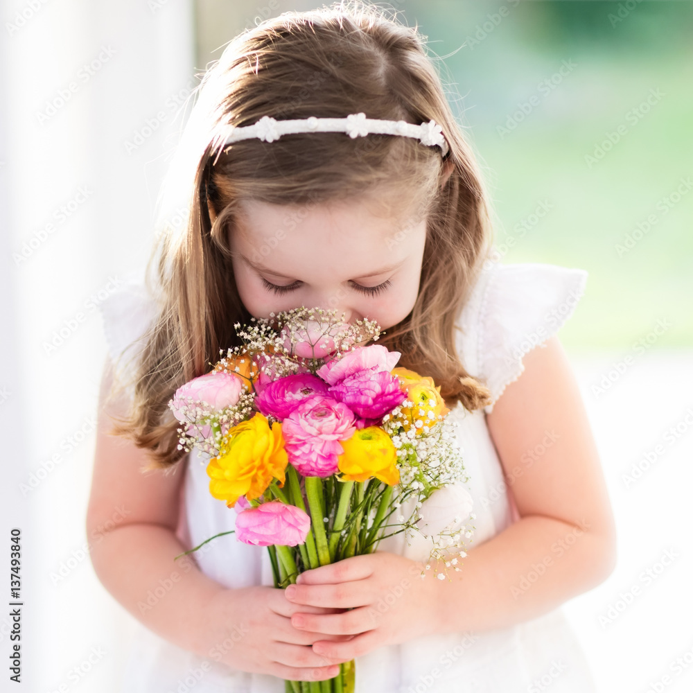 Little girl with flower bouquet Little girl with flower bouquet