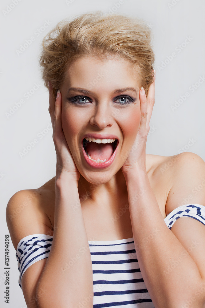Pleasantly surprised beautiful woman portrait Pleasantly surprised beautiful woman portrait