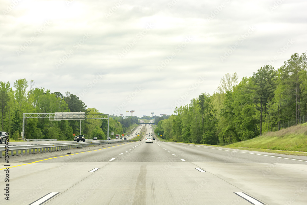 Fototapeta premium Long stretch of highway on overcast day